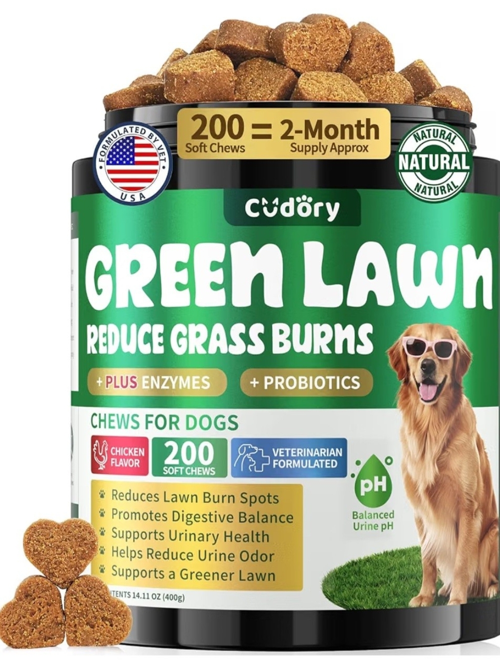 Amazon Green Lawn Dog Chews with Brown Soft Hearts